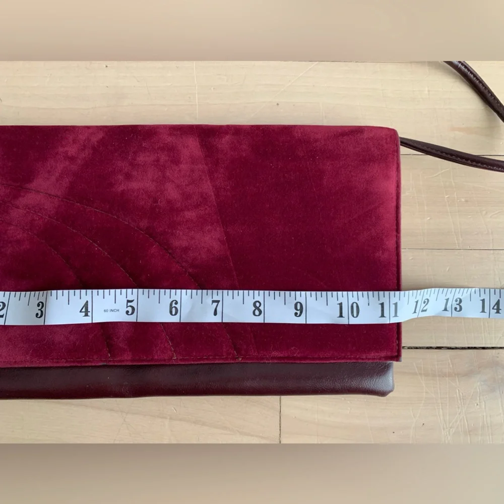 VINTAGE - Burgundy Velvet & Leather Envelope Shoulder Bag - Picture 5 of 9